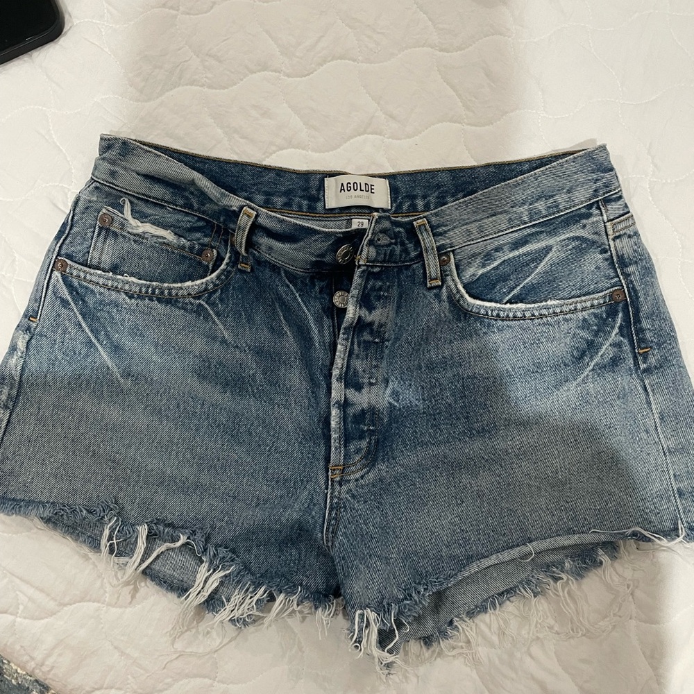Agolde Distressed Blue Jean Shorts